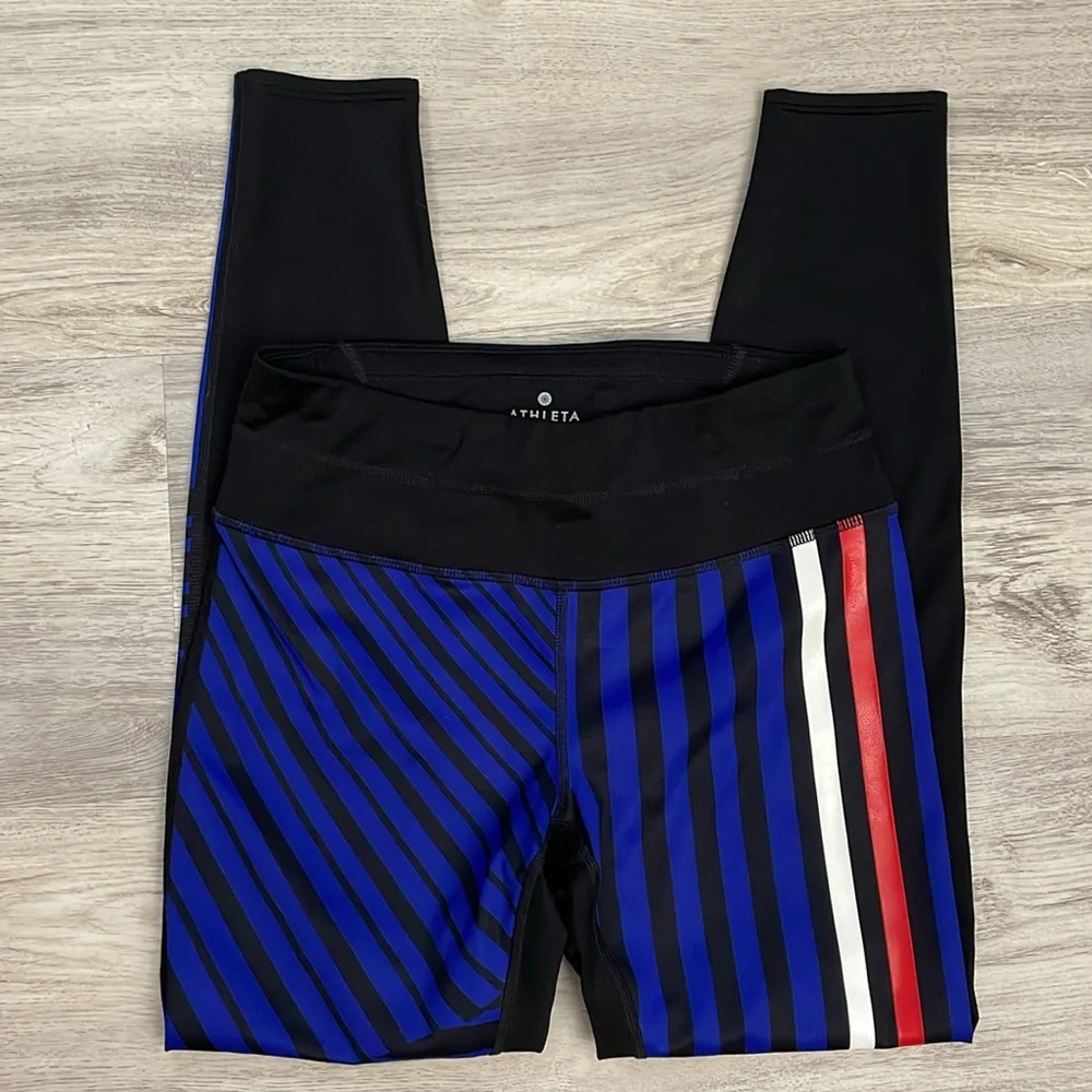 Athleta Black with Red, White & Blue Stripes Cropped Leggings Size XS